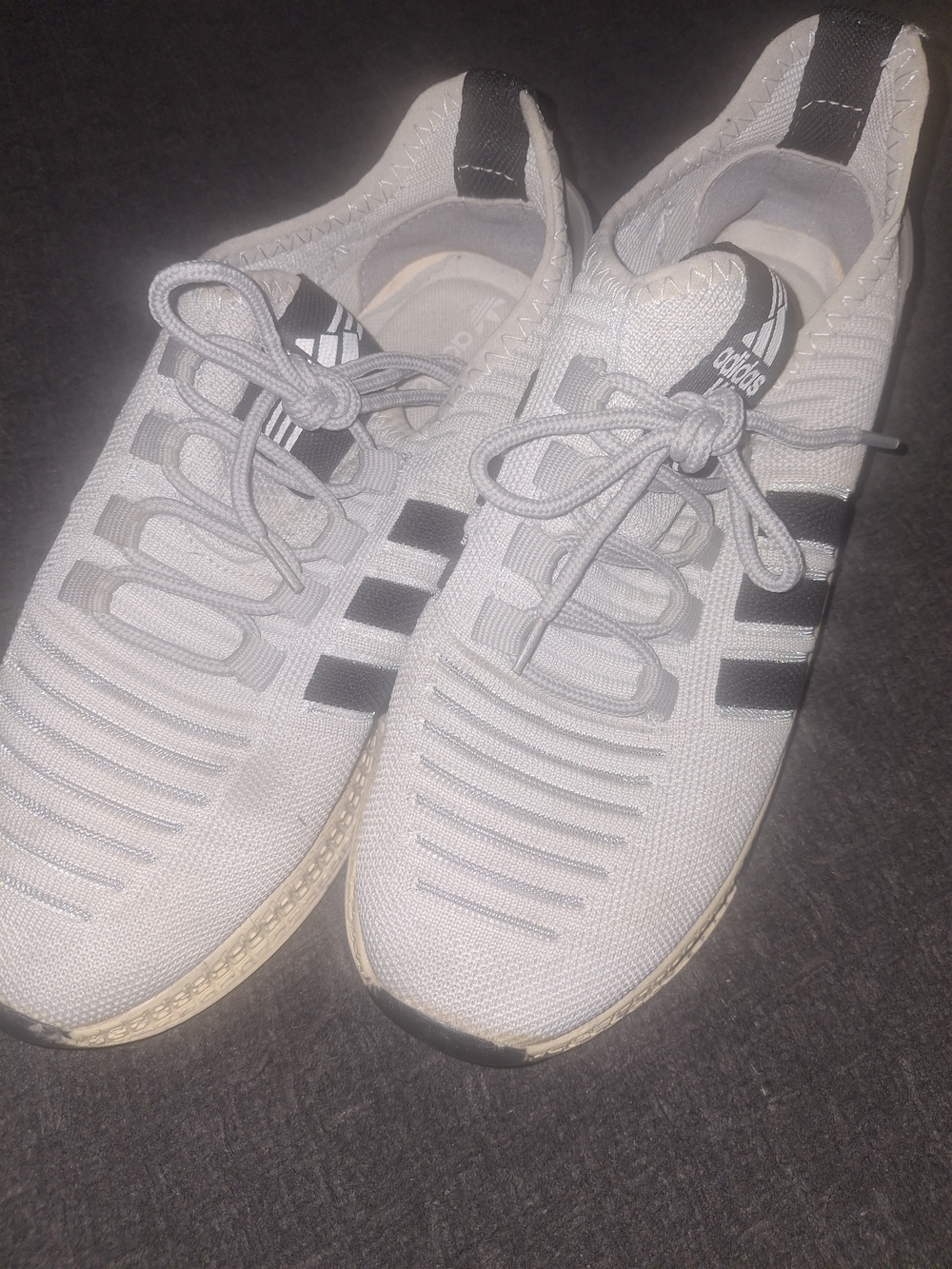 adidas Light Gray and Black Knit Running Sneakers